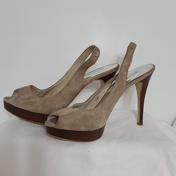 Michael Michael Kors Slingback Stiletto Heels Tan Suede Leather Sz 9 GUC - Picture 5 of 12